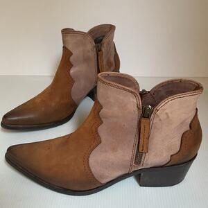 CUOIO Italy Leather Ankle Boots Brown Blush Pink Western Style Size 38 / 7.5